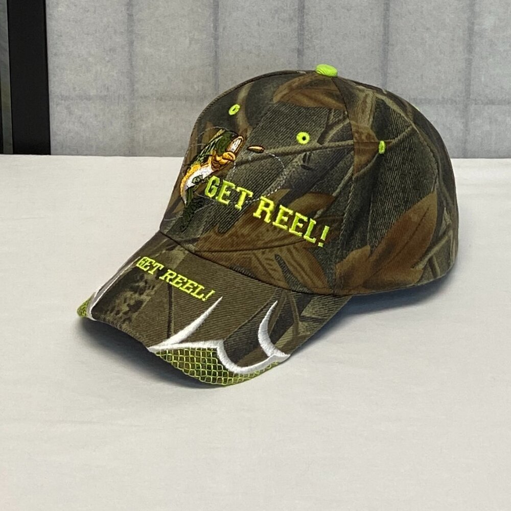 KYS Design Get Reel Embroider Fishing Cap Camouflage Leaf Pattern Baseball Hat